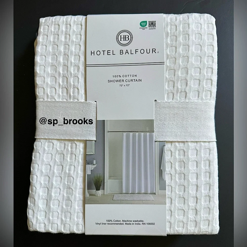 🎁Hotel Balfour Lightweight Shower Curtain - Cotton - 72”x72” - White Waffle